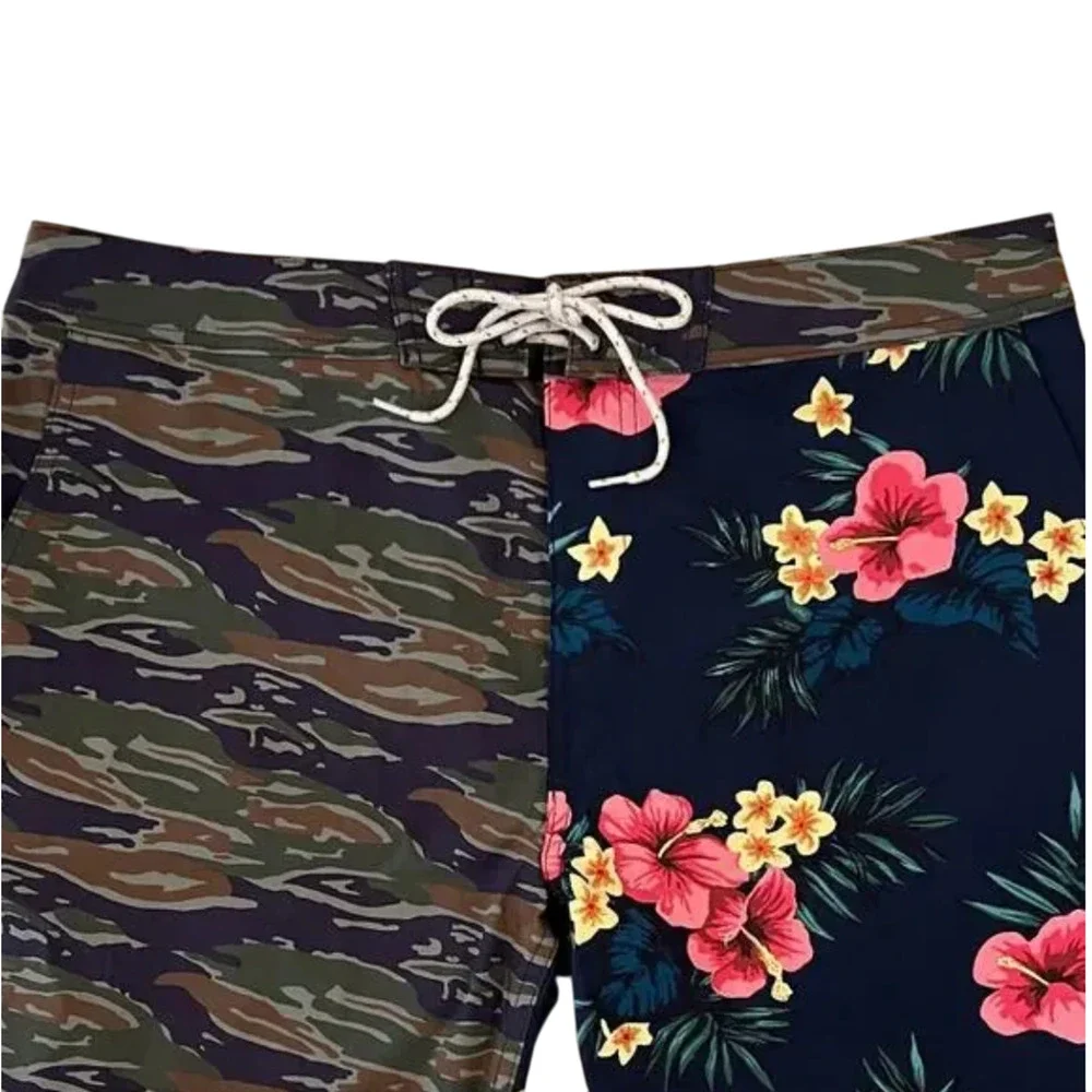 NWT J. Crew Men's Green Camo/Floral Print Swim Board Shorts -SZ 32